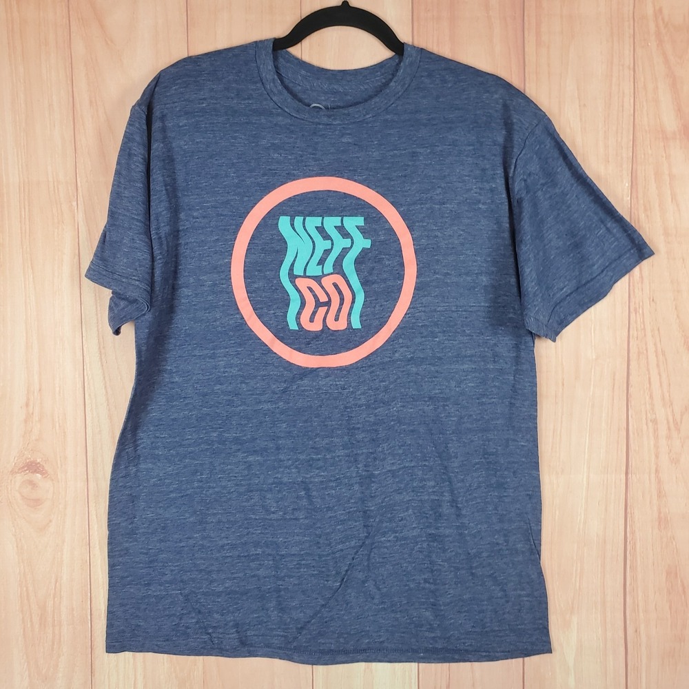 Neff T Shirt Mens Large Heather Blue Cotton Wavy Logo Perfect Fit Streetwear